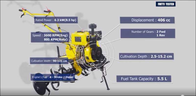 Kisankraft KK-IC-400E Diesel Cultivator (Self Start), 8.5HP 406cc