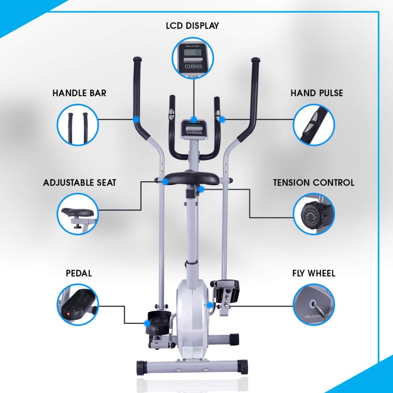 Welcare Elliptical Cross Trainer WC6044 with Adjustable seat, Hand Pulse Sensor, LCD Monitor, Adjustable Resistance for Home Use