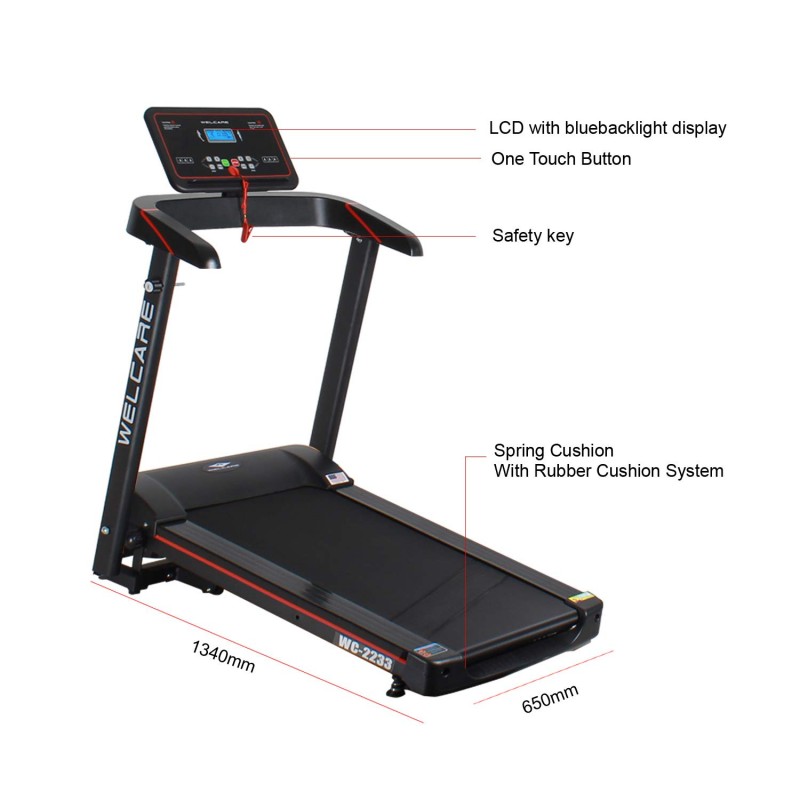 WELCARE WC2233, Motorized Folding Treadmill with LCD Display, 2.5Hp Peak DC Motor, 12 Preset Programs Perfect for Home Use