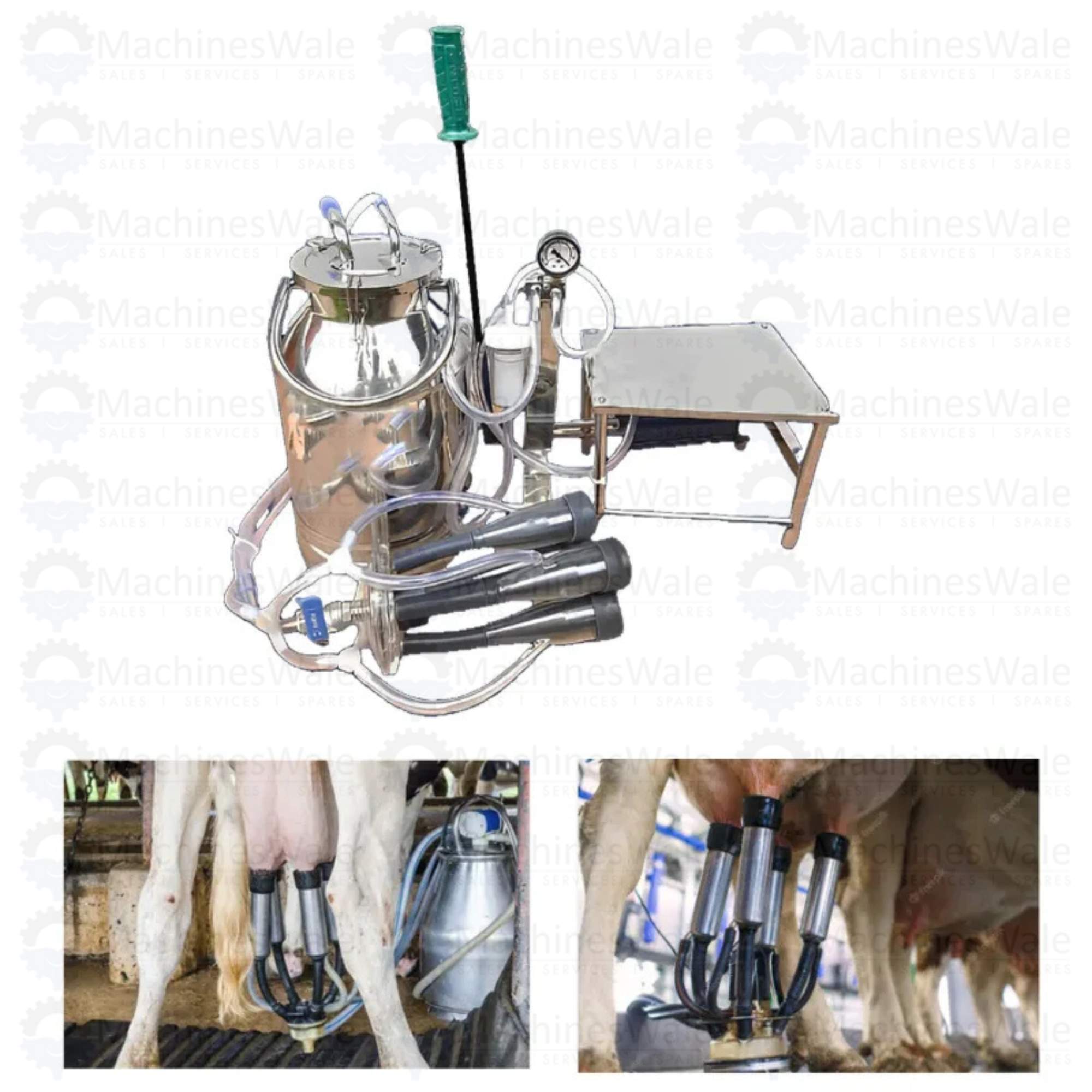Commercial 15 Liter Manual SS Milking Machine, With a Sitting Stool